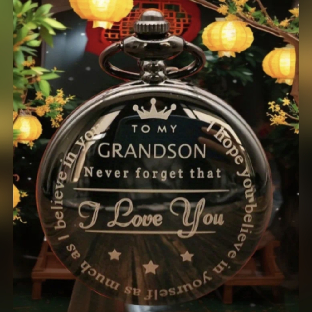 Grandson Engraved Pocket Watch Gift | “I Love You” Sentimental Keepsake T1MISB4I